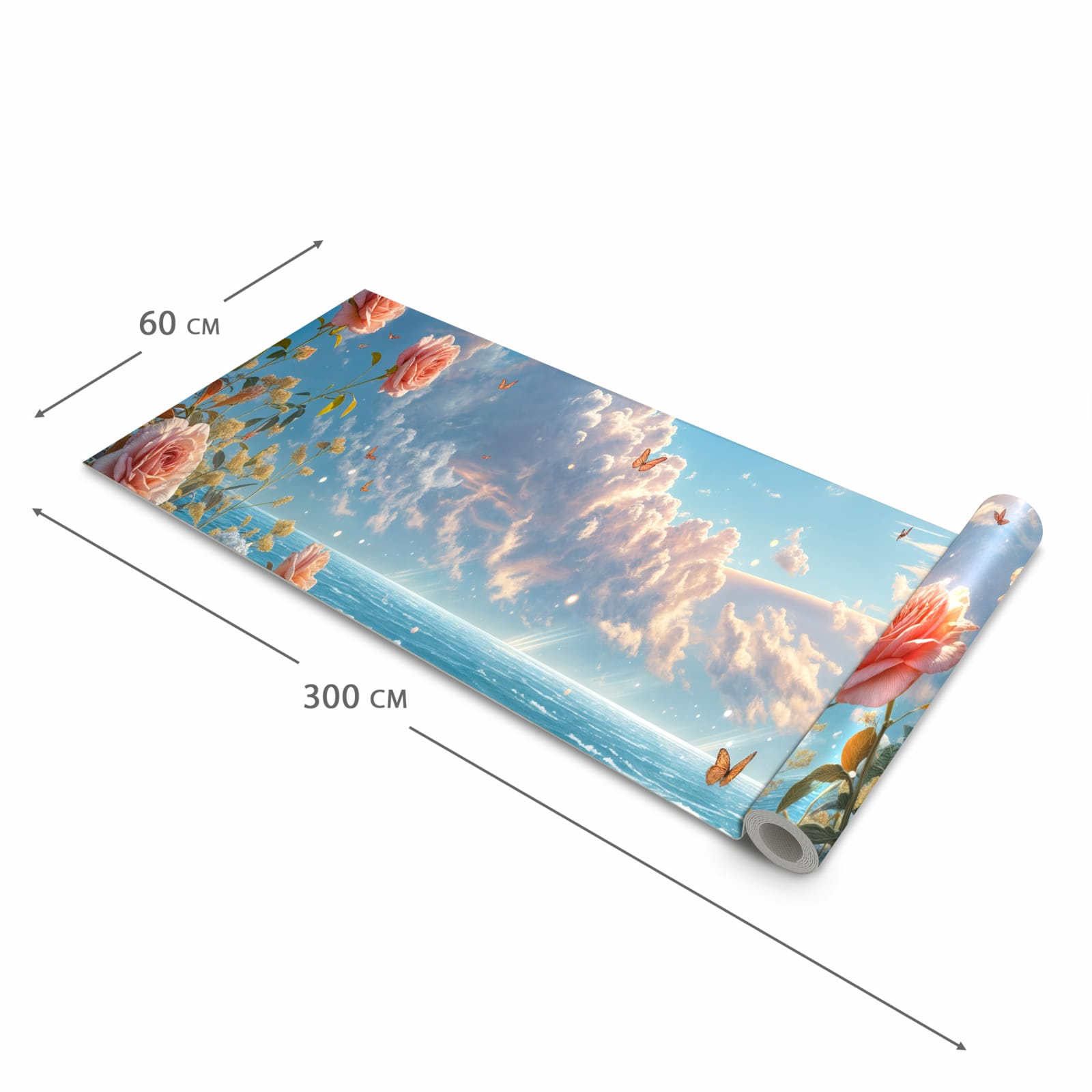 Waschbarer Küchenteppich mit Motiv Strandzeit mit Rosen in der Grösse 60x240 cm für Trittkomfort