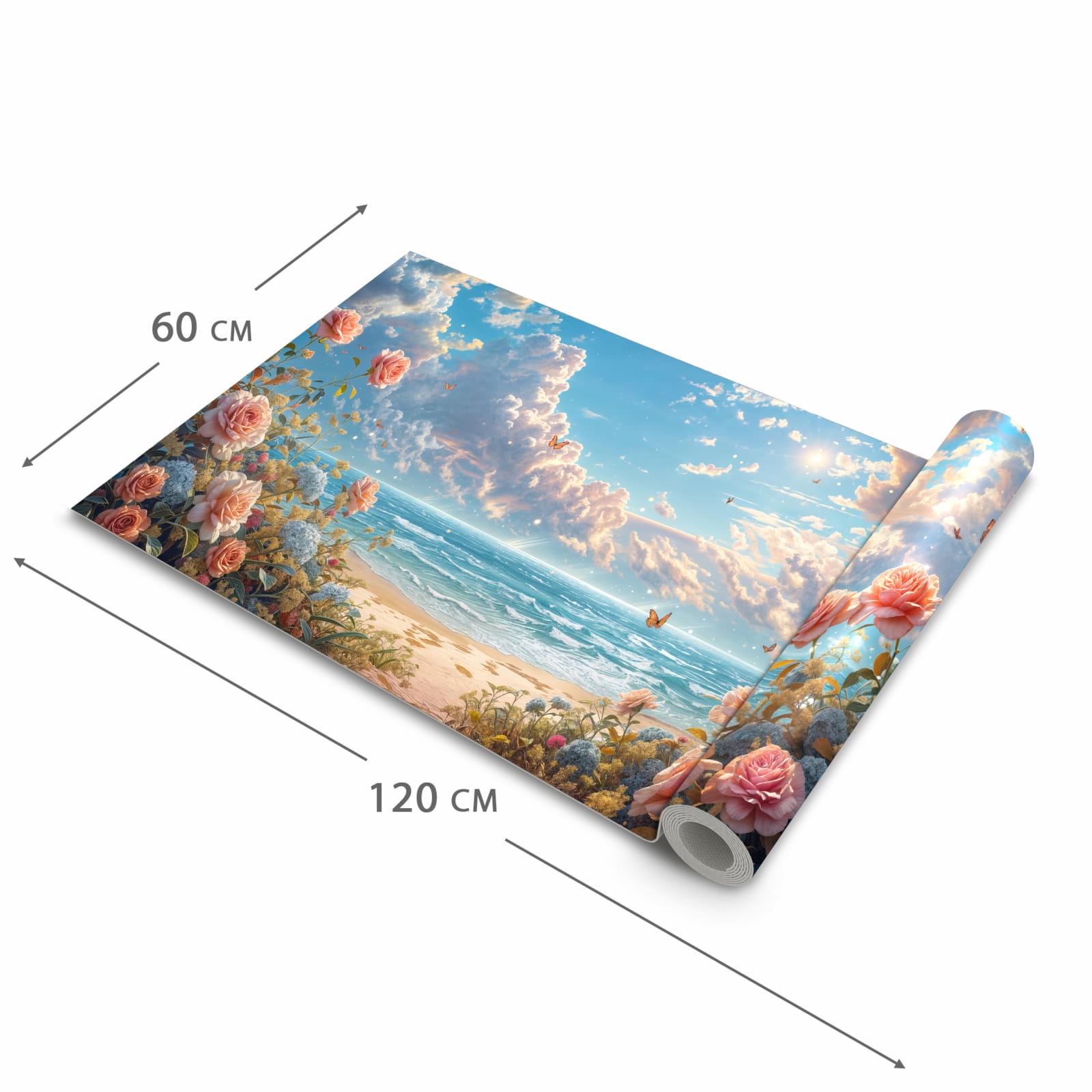 Küchenteppich mit Motiv Strandzeit mit Rosen in der Grösse 60x240 cm für sicheres Aufbewahren