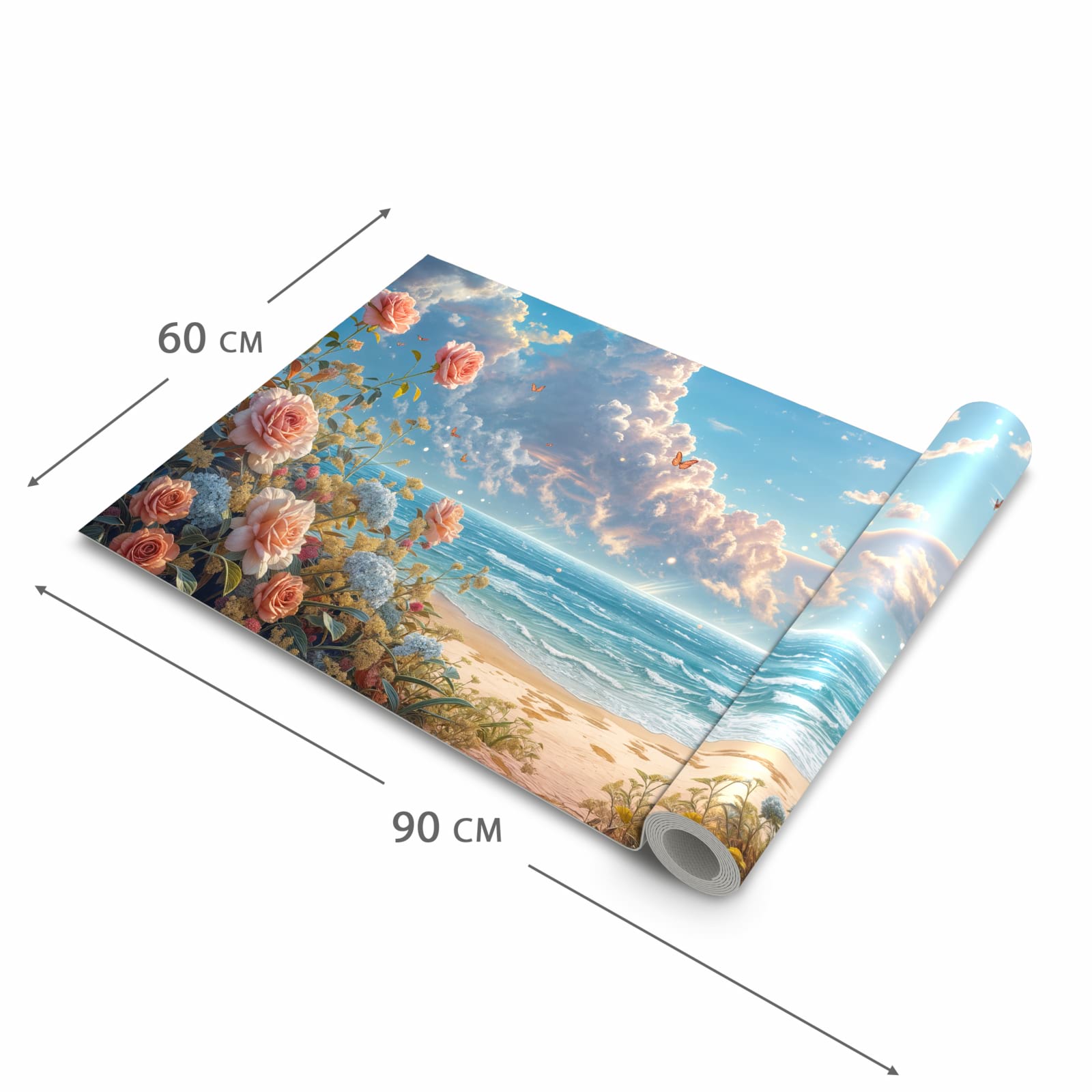 Wasserabweisender waschbarer Küchenteppich mit Motiv Strandzeit mit Rosen in der Grösse 60x240 cm