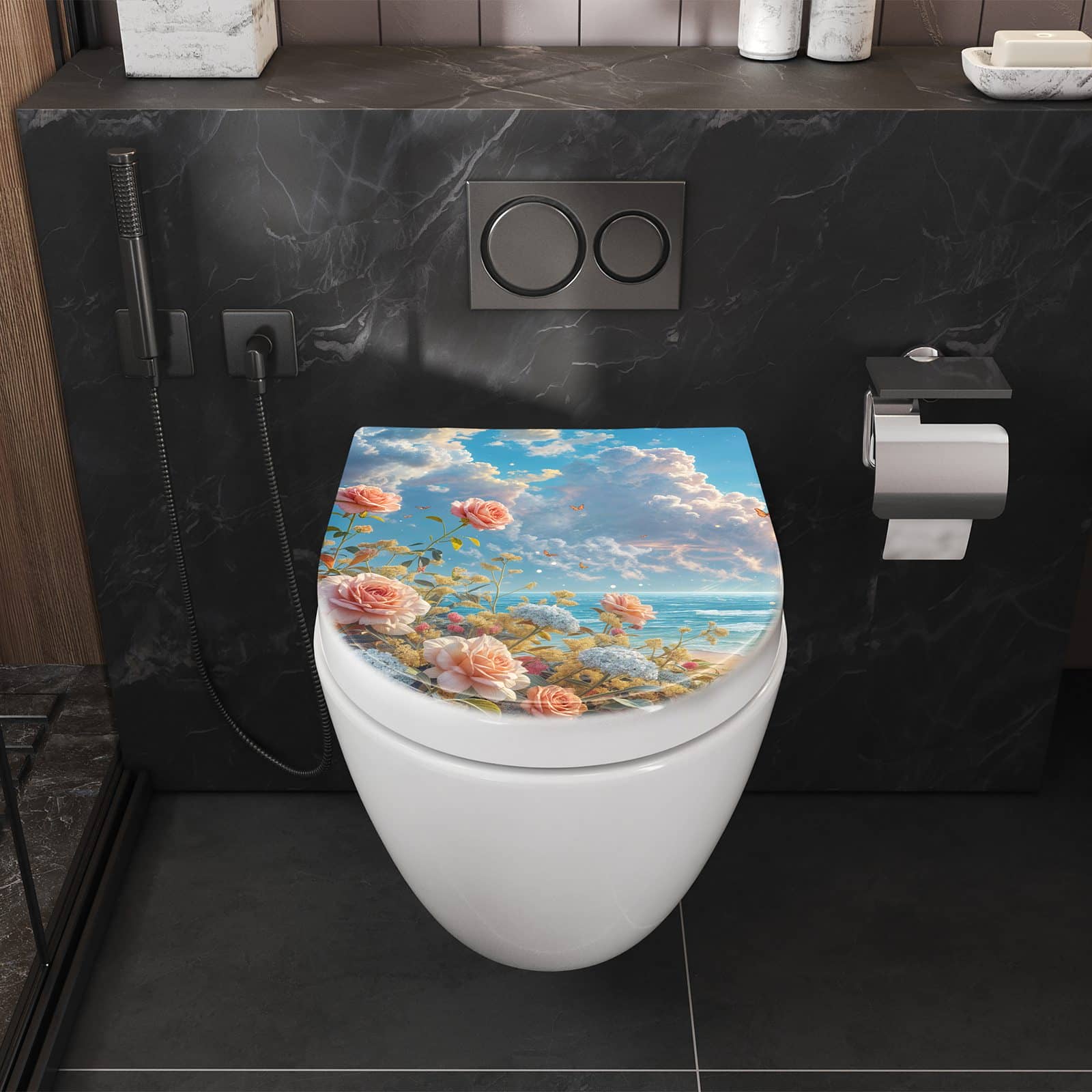 WC-Sitz mit Absenkautomatik Strandzeit mit Rosen