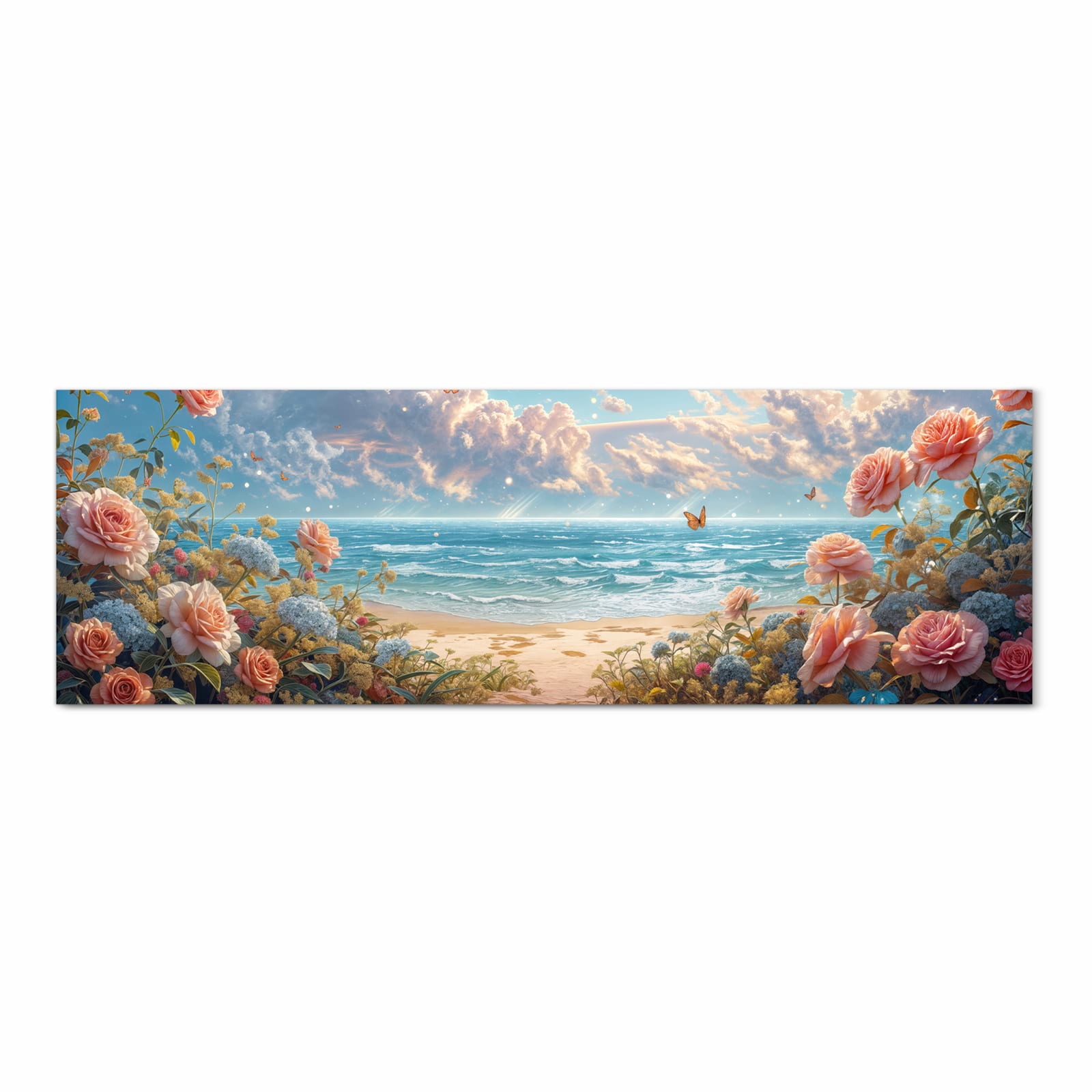 Wasserabweisender Küchenteppich mit Motiv Strandzeit mit Rosen in Frontansicht