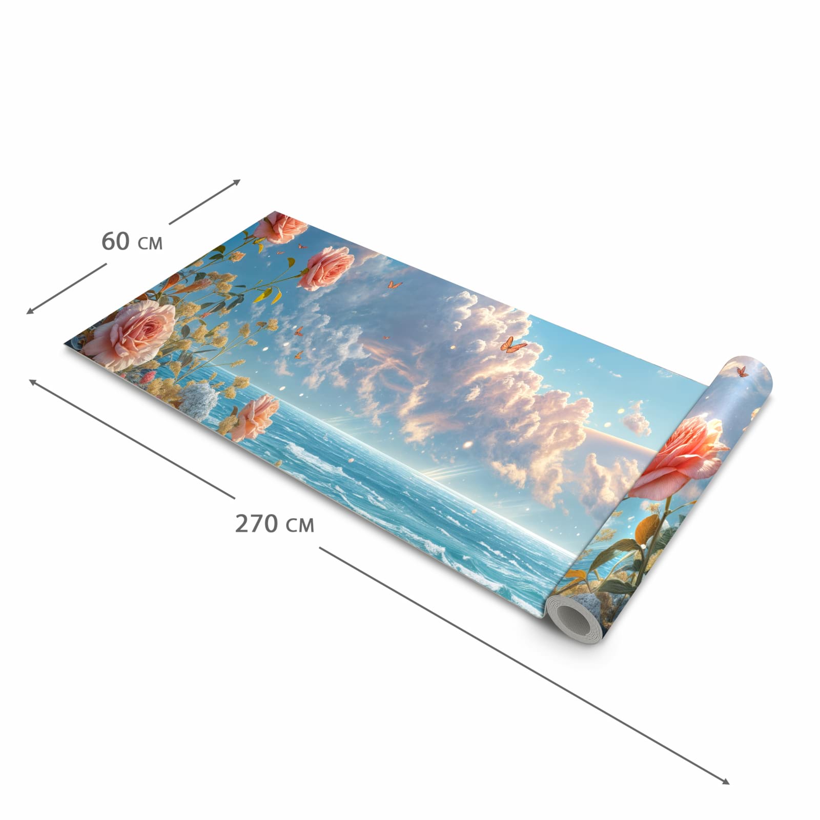 UV-beständiger Küchenteppich mit Motiv Strandzeit mit Rosen in der Größe 60x240 cm