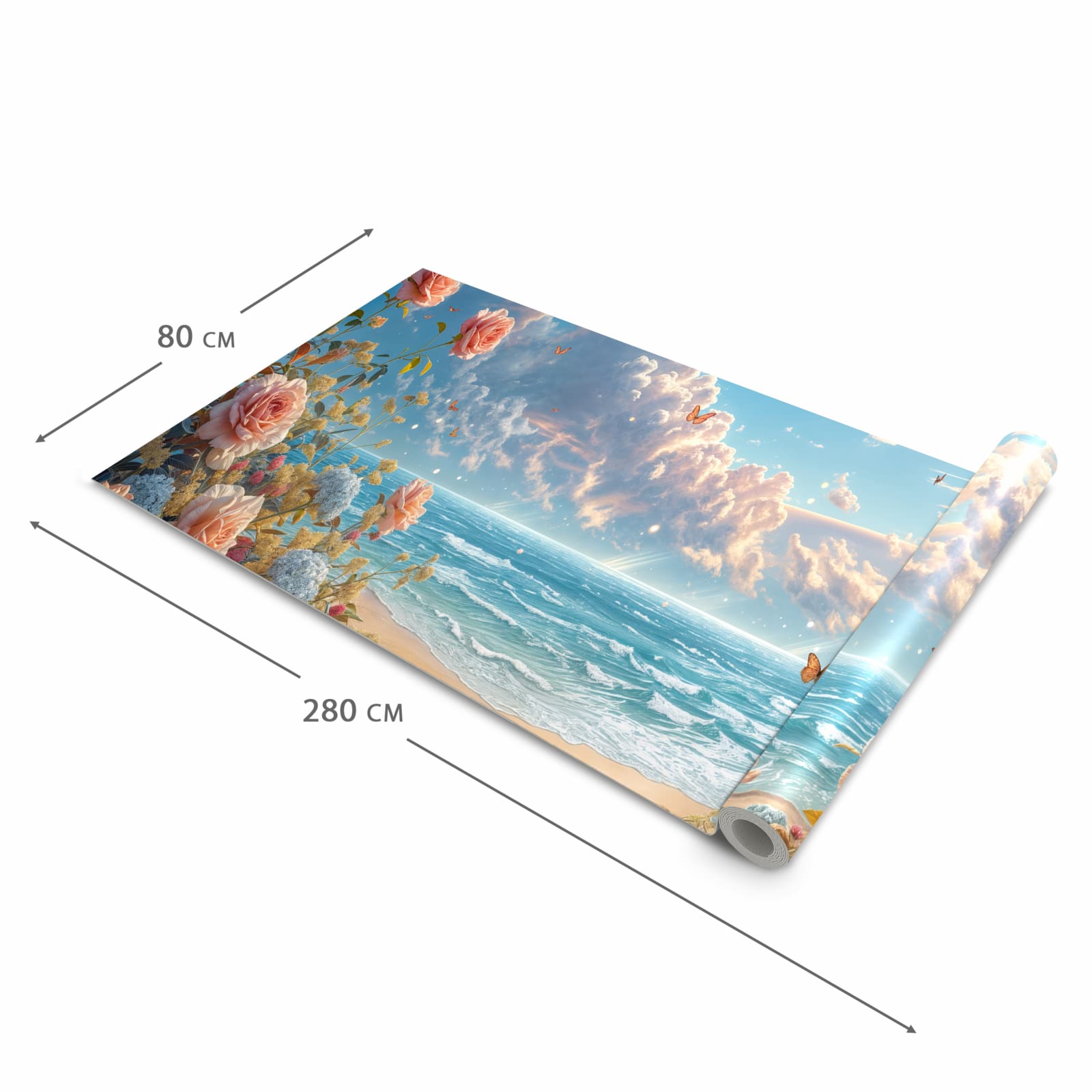 Geruchsneutraler waschbarer Küchenteppich mit Motiv Strandzeit mit Rosen in der Grösse 60x240 cm