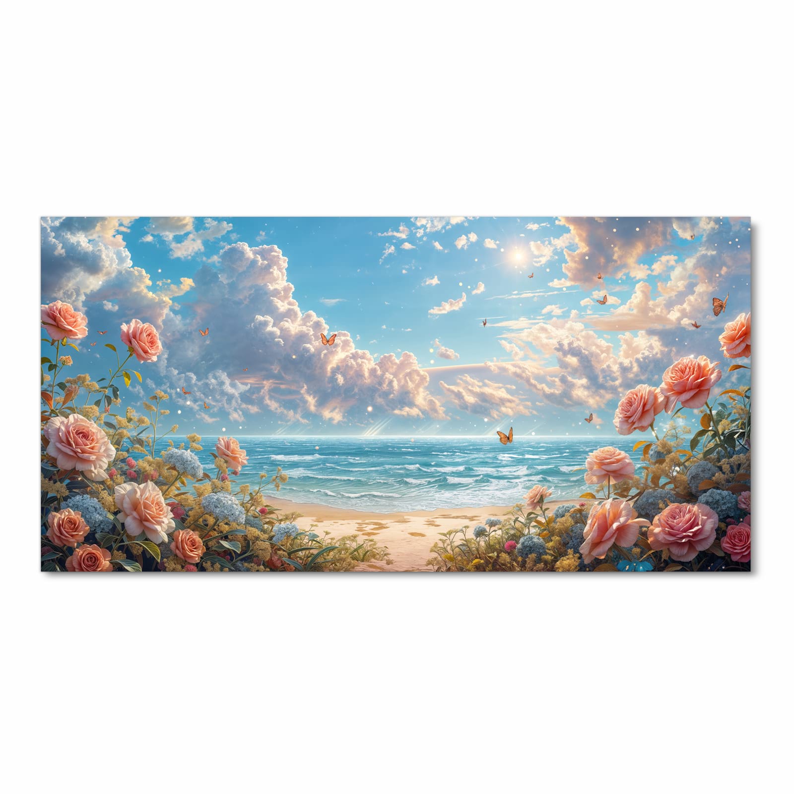 Formstabiler Bodenläufer Teppich mit Motiv Strandzeit mit Rosen in Frontansicht