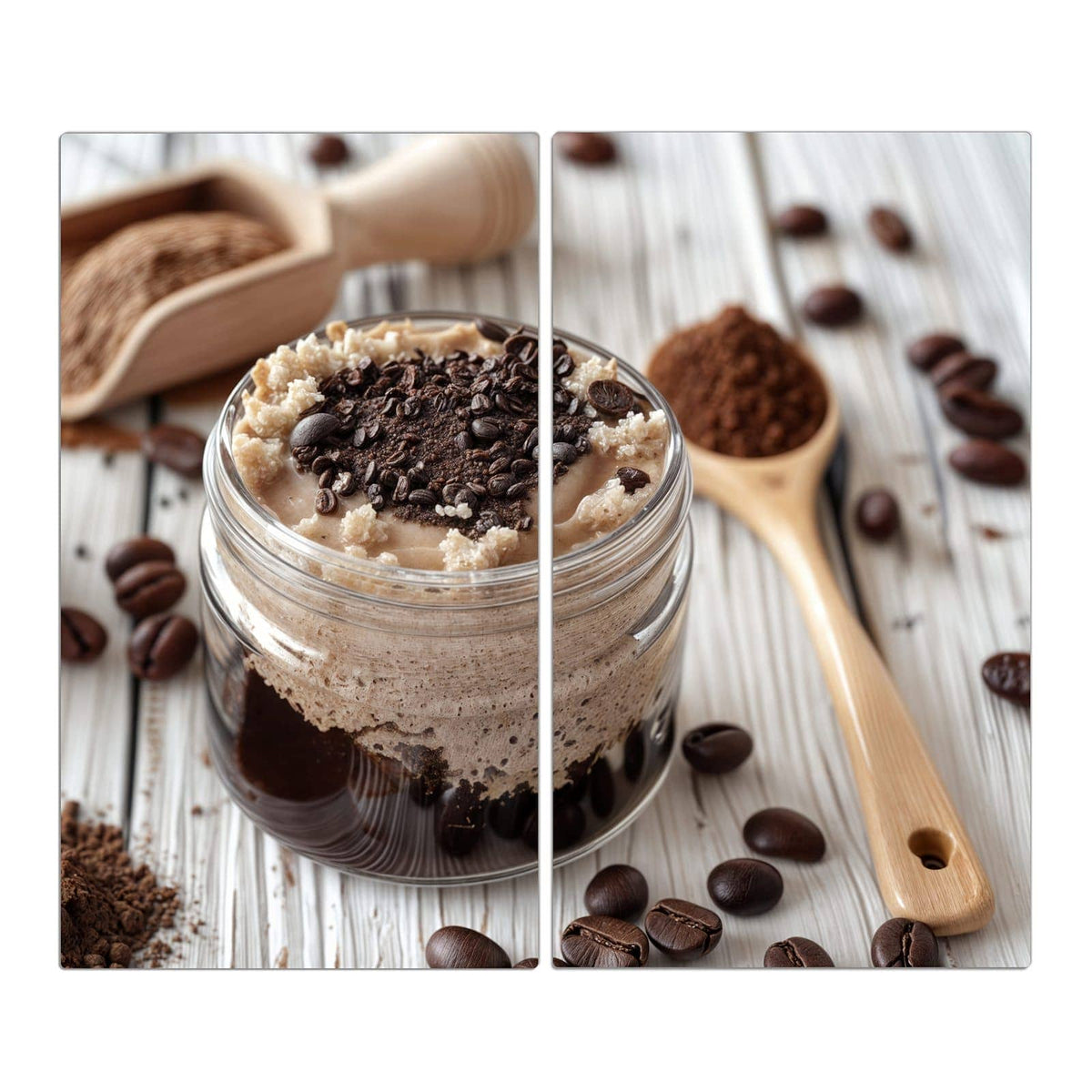 2-teilige Abdeckplatten für den Herd mit Kaffeedessert Glas-Motiv in der Frontansicht #grösse_2-Teilig (60x52cm)