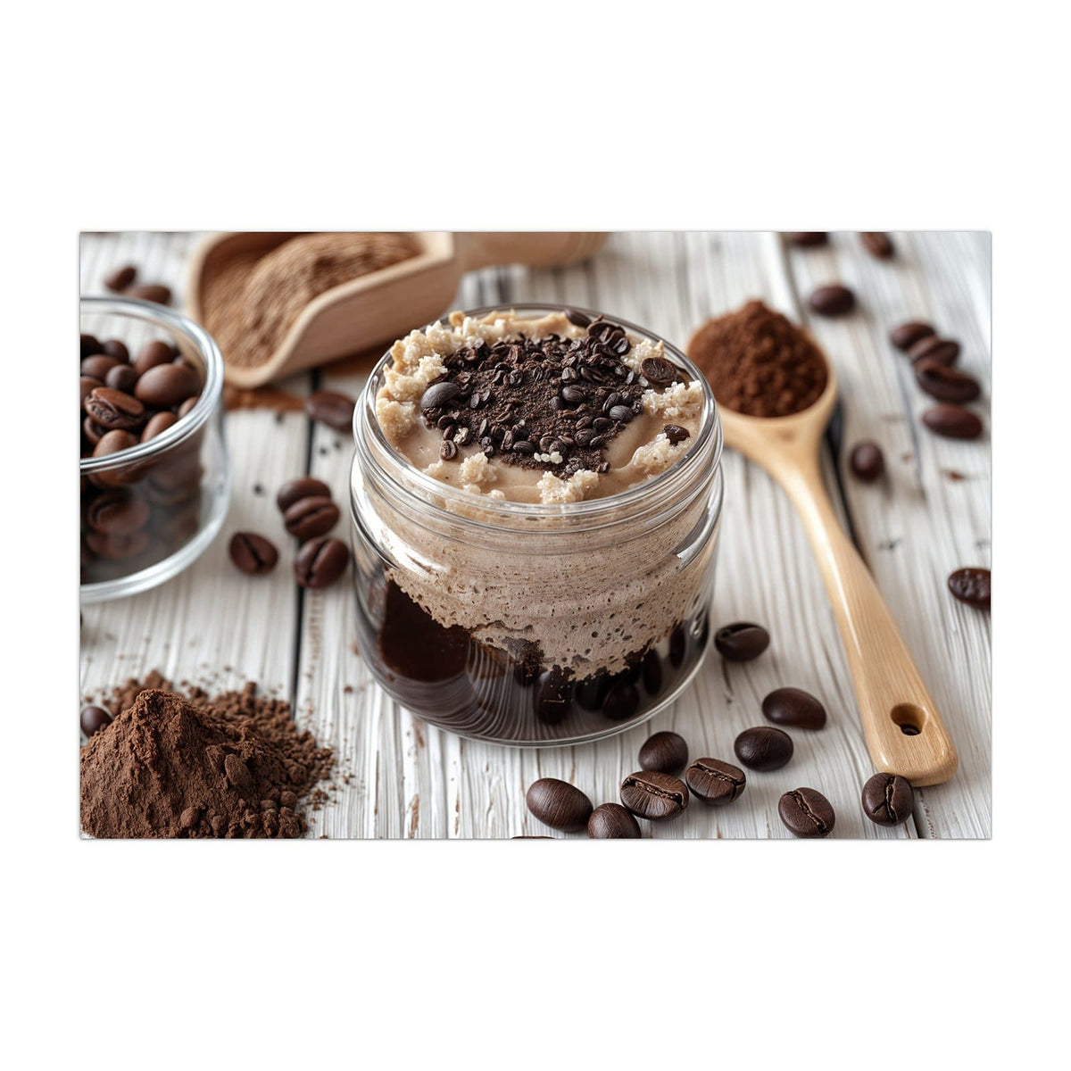 Küchenrückwand aus Glas Kaffeedessert im Glas im Hochformat, Motiv bildfüllend von vorn