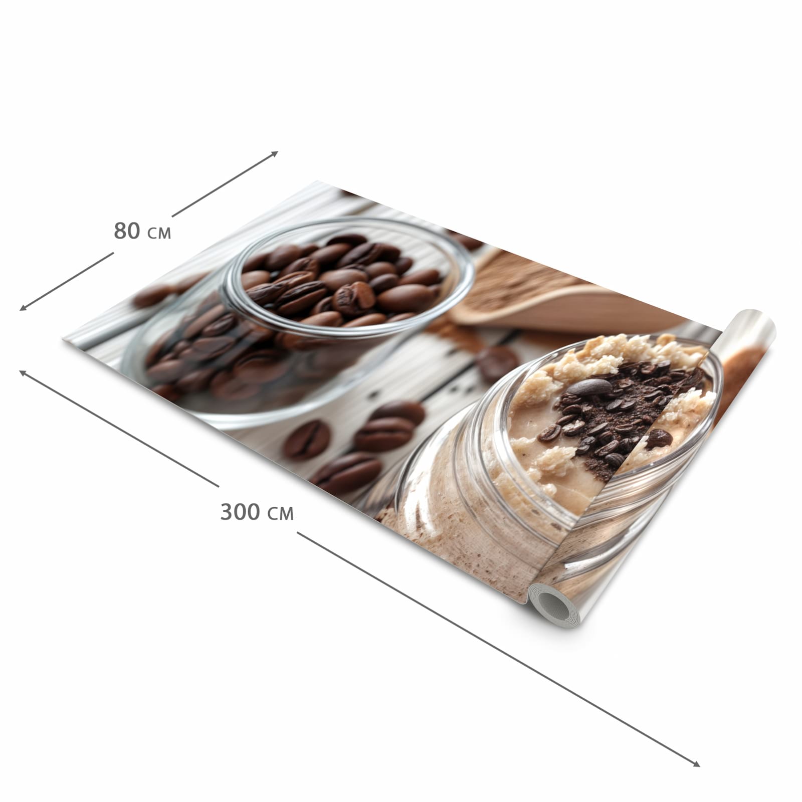 Bodenschonender rutschfester Küchenteppich mit Motiv Kaffeedessert Glas in der Grösse 60x240 cm
