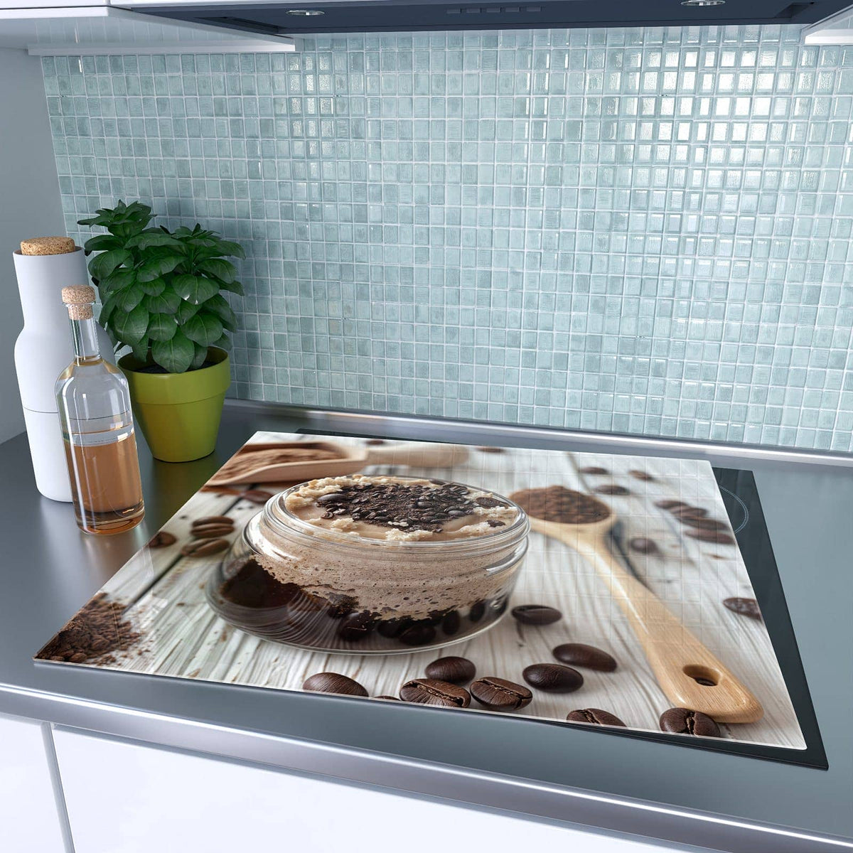 1-teilige Ceranfeld Abdeckung mit Kaffeedessert Glas-Motiv auf dem Ceranfeld