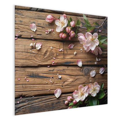 Magnettafel mit dem Motiv Apfelblüten auf Holz