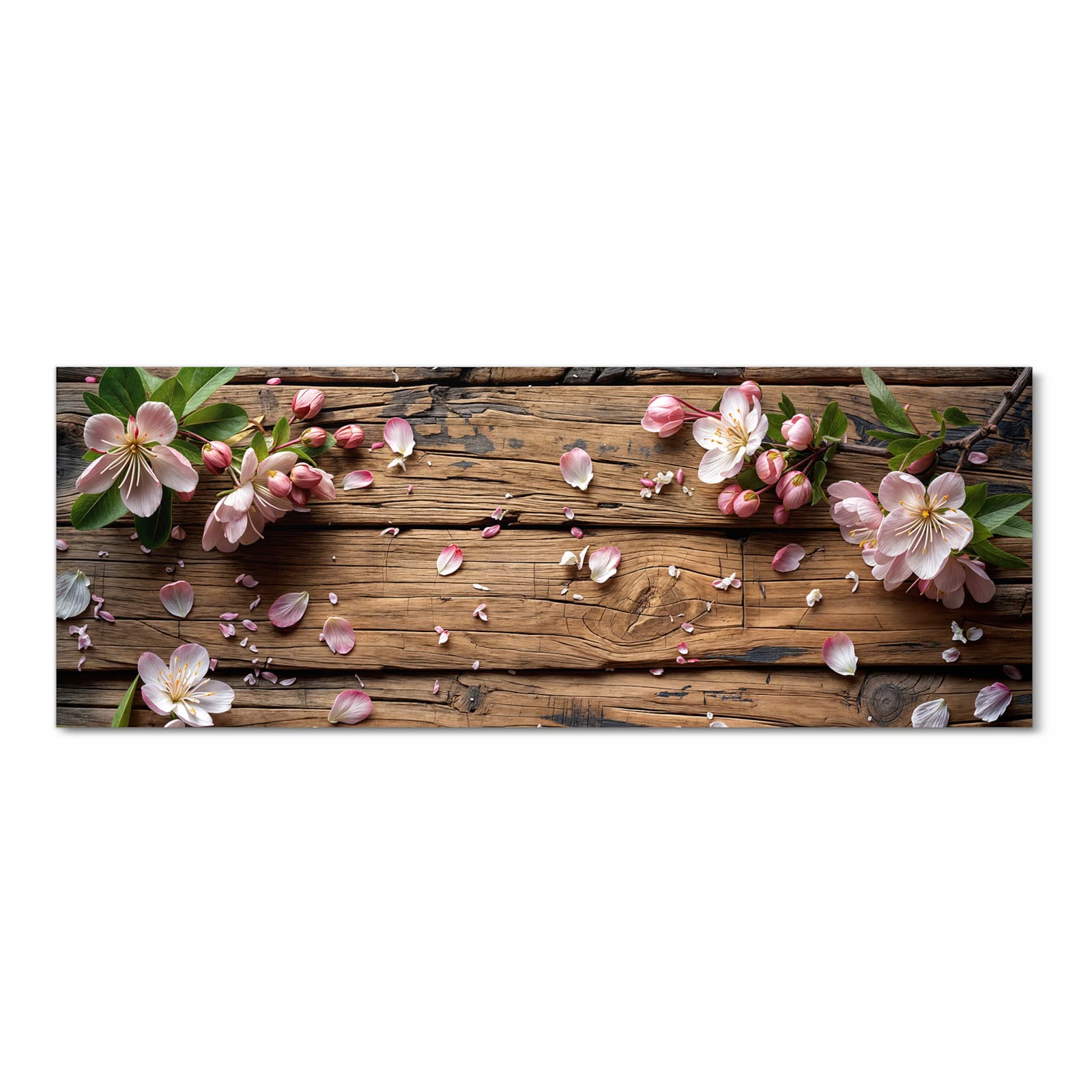 Waschbarer Küchenläufer mit Motiv Blüten auf Holz in Frontansicht für einfache Reinigung