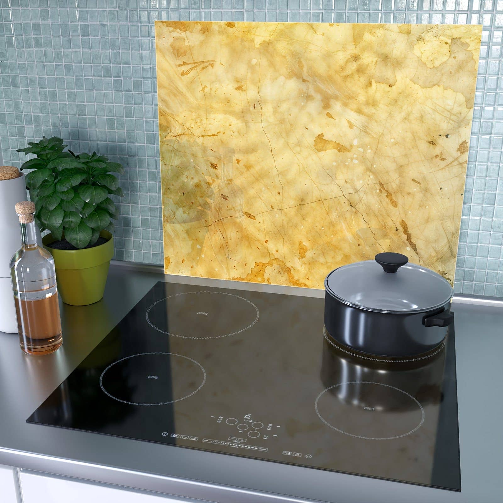 1-teilige Herd Schutzplatte mit Marmorierte Oberfläche-Motiv als Spritzschutz hinter dem Kochfeld