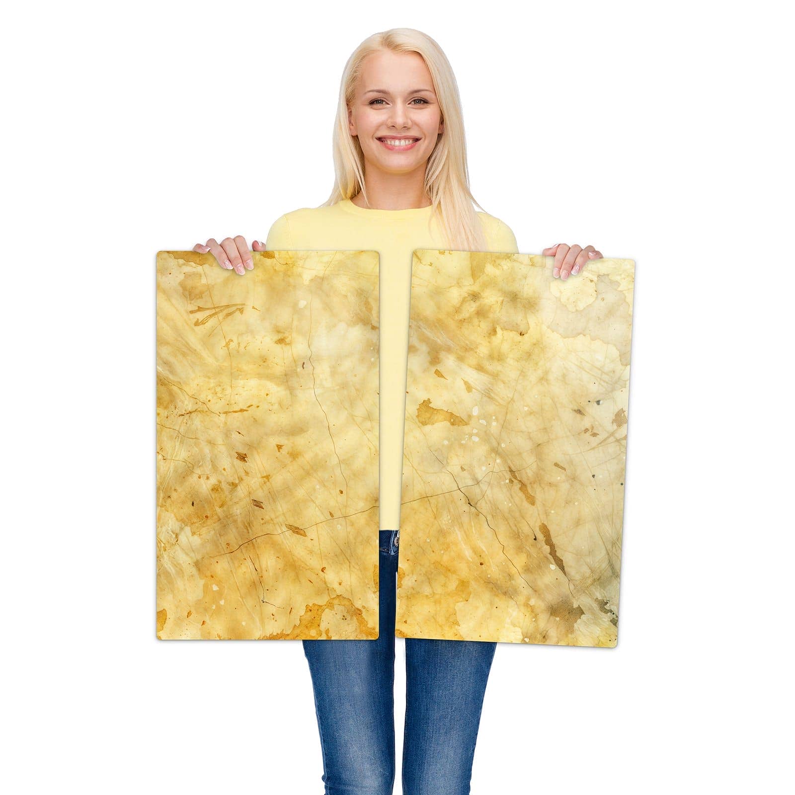 2-teilige Abdeckplatten für den Herd mit Marmorierte Oberfläche-Motiv wird zur Größendarstellung gehalten