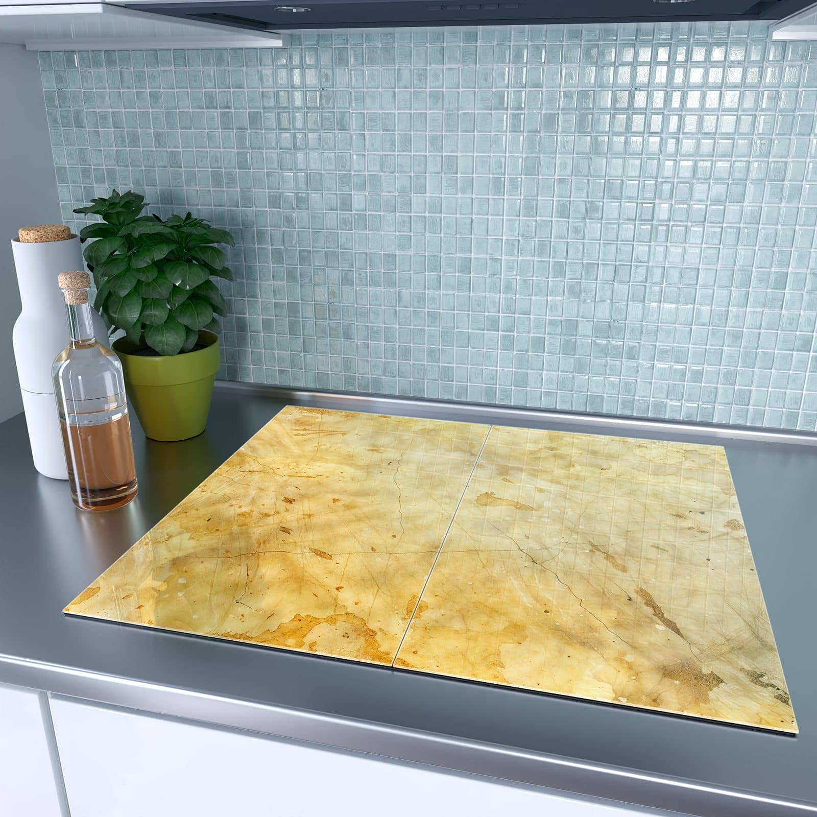 2-teilige Herdabdeckplatte aus Glas mit Marmorierte Oberfläche-Motiv auf dem Ceranfeld