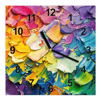 Wanduhr Quadratisch mit dem Motiv Regenbogenfarben