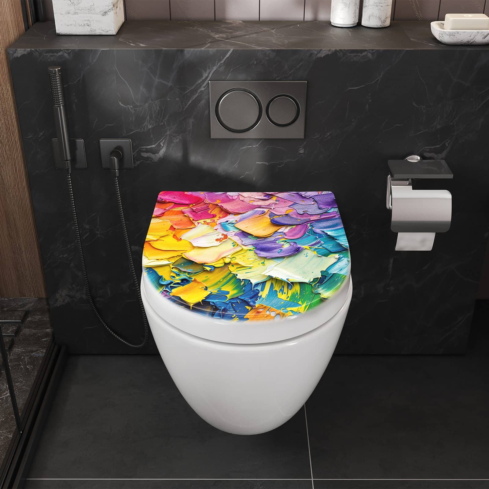 WC-Sitz mit Absenkautomatik Farbenfrohe Pinselstriche