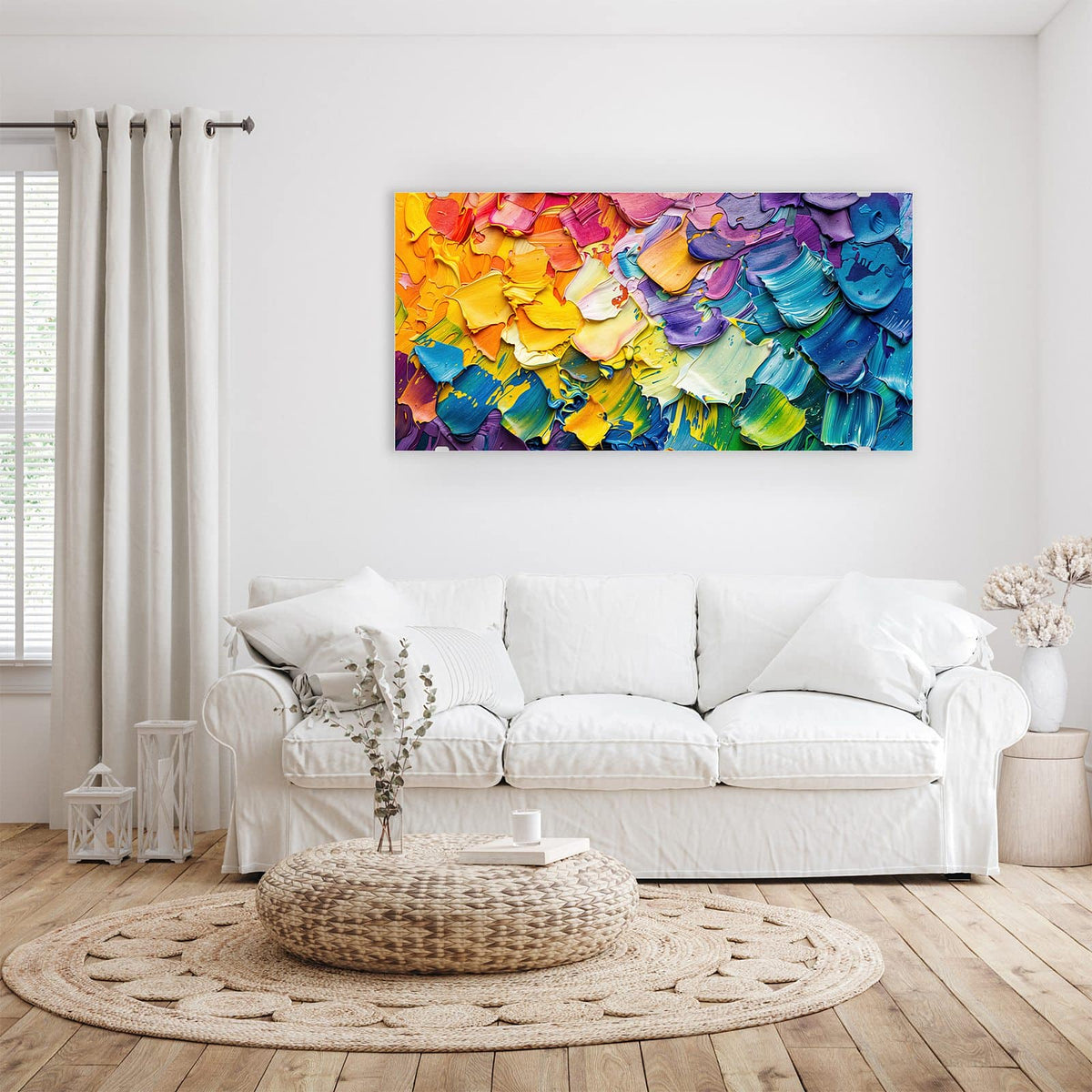 Wandbild - Regenbogenfarben - Querformat – Spachtelfarbe in Regenbogenfolge