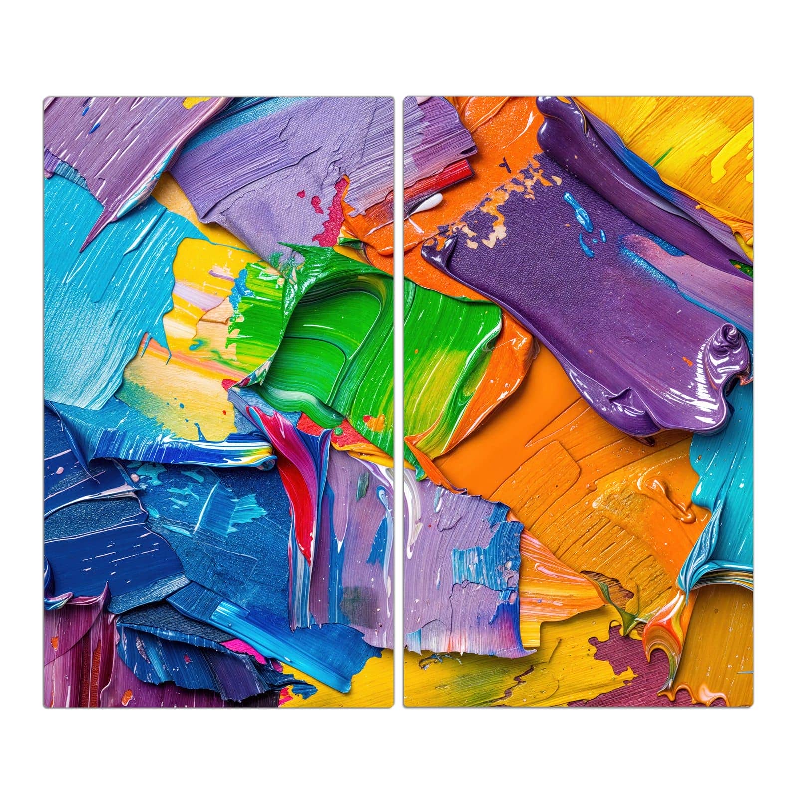 2-teilige Glasabdeckplatte für Ceranfeld mit Farbsymphonie-Motiv in der Frontansicht #grösse_2-Teilig (60x52cm)