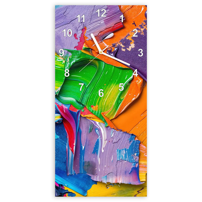 Wanduhr Farbsymphonie aus Glas – Hochformat 30 × 60 cm mit Ziffernblatt Modern
