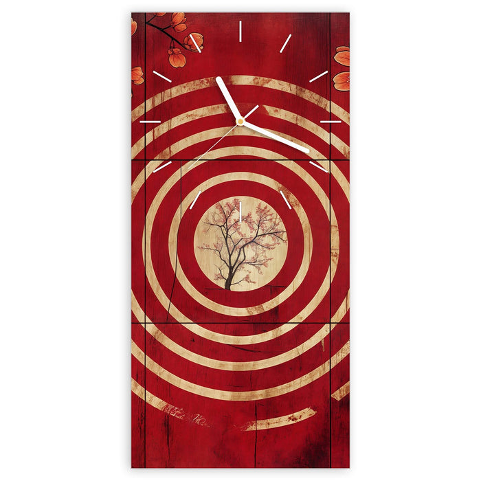 Wanduhr Blumenmuster Kreise aus Glas – Hochformat 30 × 60 cm mit Ziffernblatt Linie
