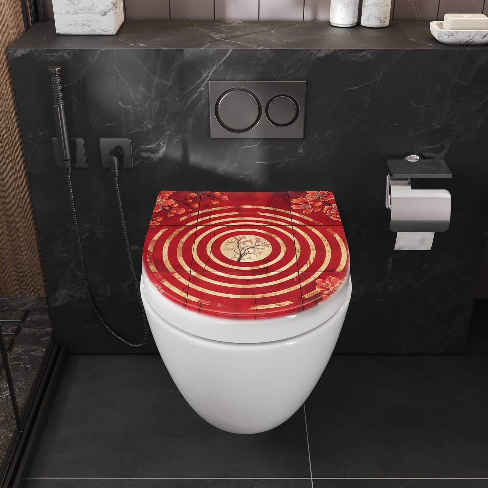 WC-Sitz mit Absenkautomatik Blumenmuster Kreise