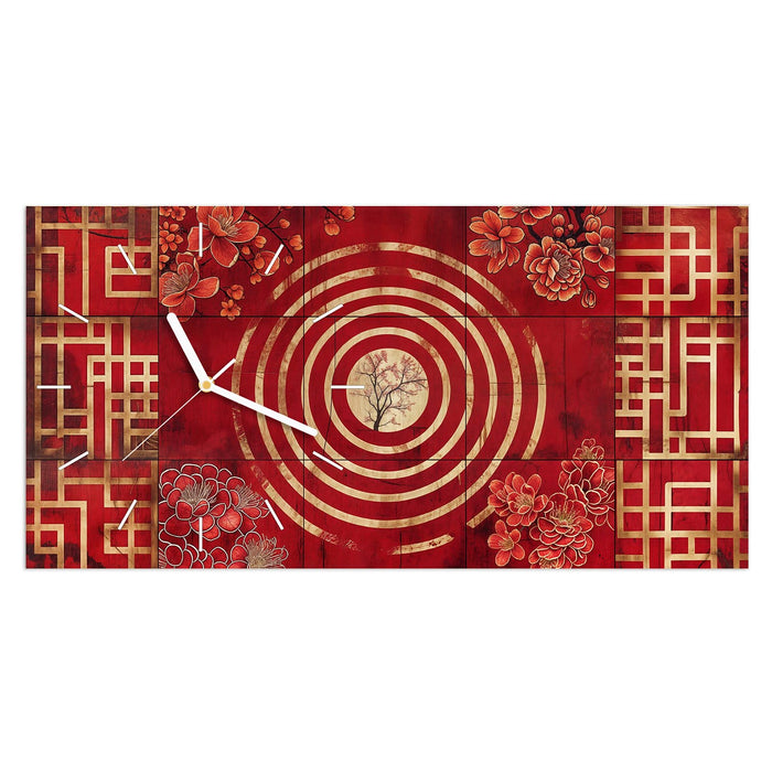 Wanduhr Blumenmuster Kreise aus Glas – Querformat 60 × 30 cm mit Ziffernblatt Linie