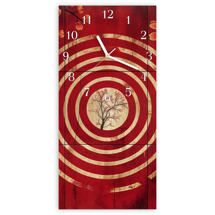 Wanduhr Blumenmuster Kreise aus Glas – Hochformat 30 × 60 cm mit Ziffernblatt Klassisch