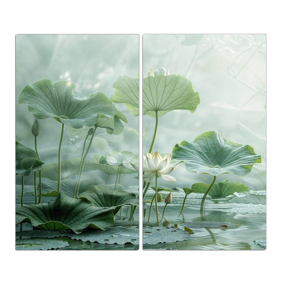 2-teilige Abdeckung für Herdplatten mit Lotusteich-Motiv in der Frontansicht #grösse_2-Teilig (60x52cm)
