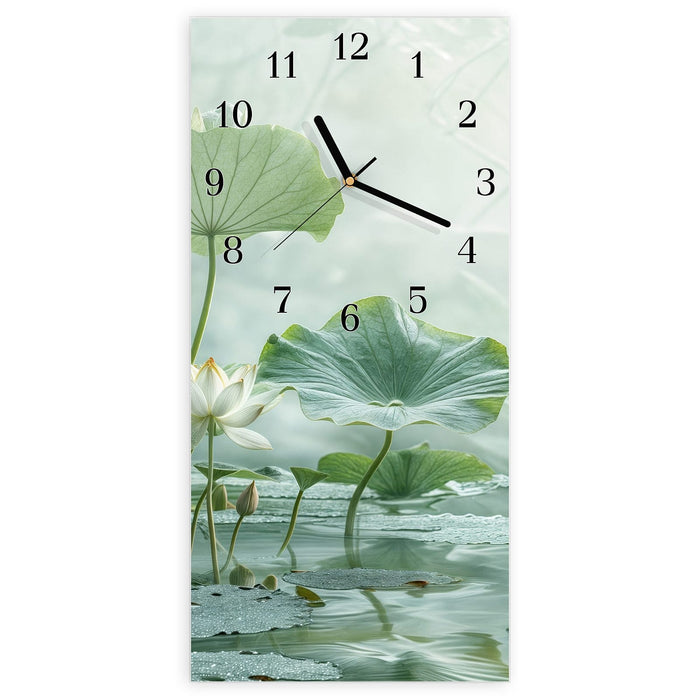 Wanduhr Lotusteich aus Glas – Hochformat 30 × 60 cm mit Ziffernblatt Klassisch
