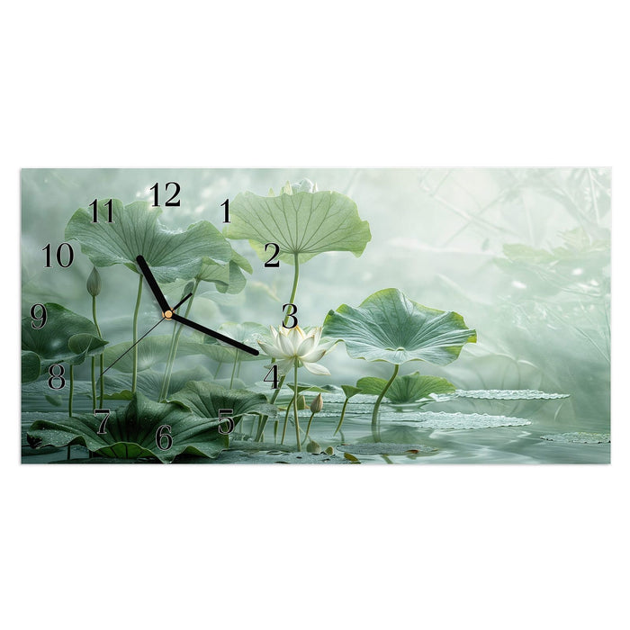 Wanduhr Lotusteich aus Glas – Querformat 60 × 30 cm mit Ziffernblatt Klassisch