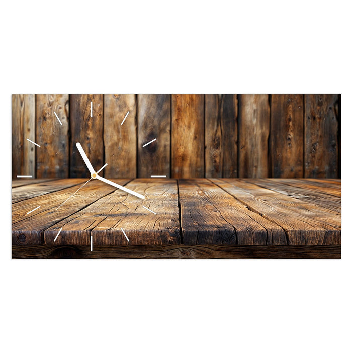 Wanduhr Holzbodenoptik aus Glas – Querformat 60 × 30 cm mit Ziffernblatt Linie