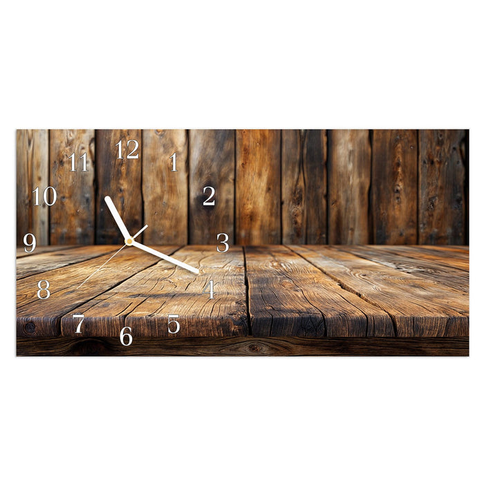 Wanduhr Holzbodenoptik aus Glas – Querformat 60 × 30 cm mit Ziffernblatt Klassisch