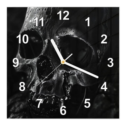 Wanduhr Quadratisch mit dem Motiv Dunkler Totenkopf