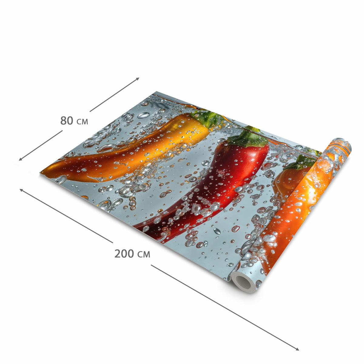 Pflegeleichter rutschfester Küchenteppich mit Motiv In Wasser Paprika in der Grösse 90x240 cm