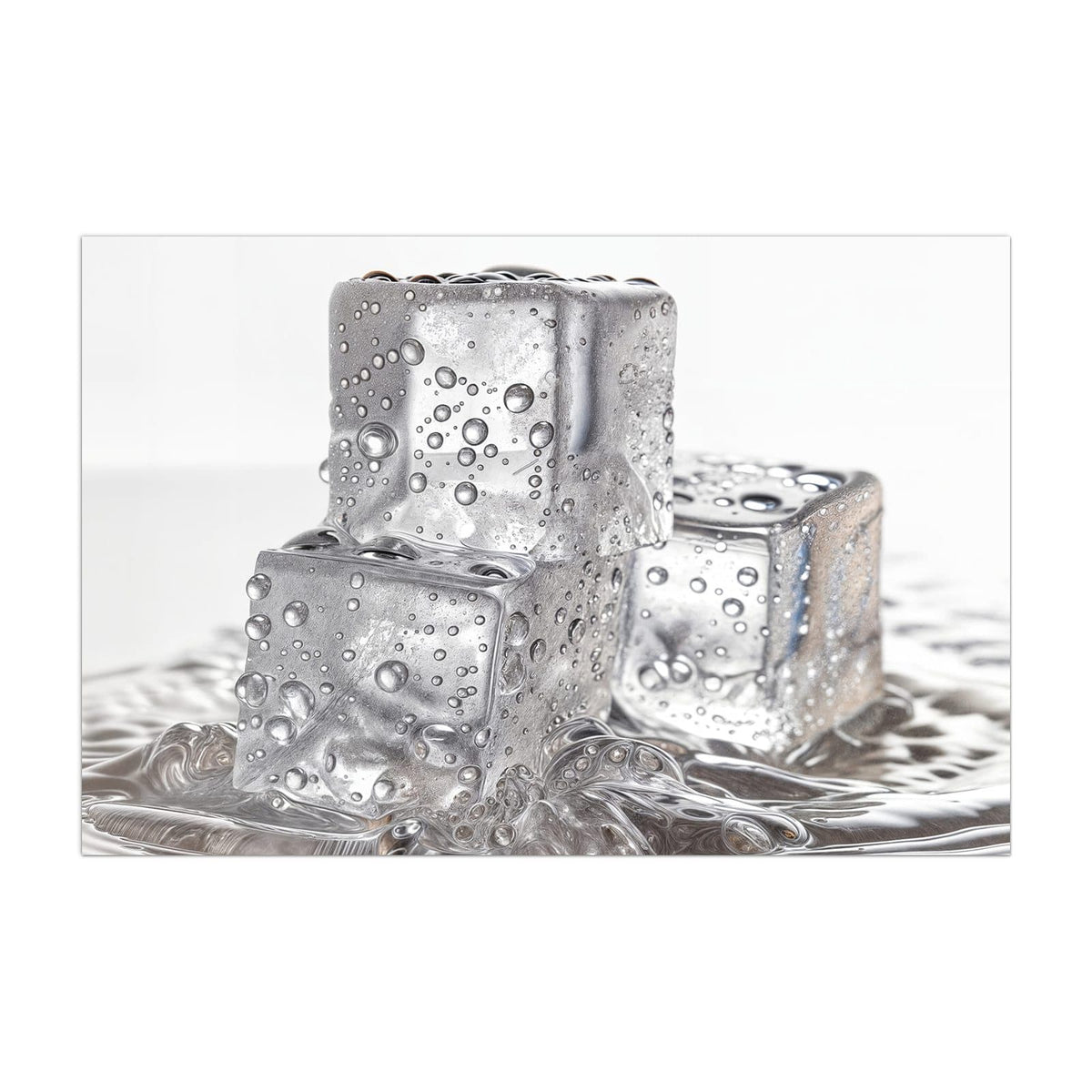 Küchenrückwand aus Glas Drei Eiswürfel im Hochformat, Motiv bildfüllend von vorn