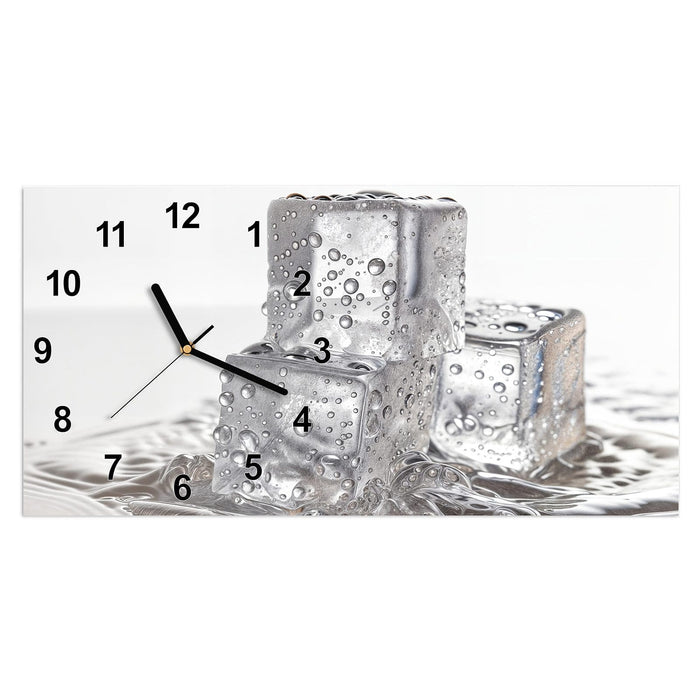 Wanduhr Eiswuerfel aus Glas – Querformat 60 × 30 cm mit Ziffernblatt Modern