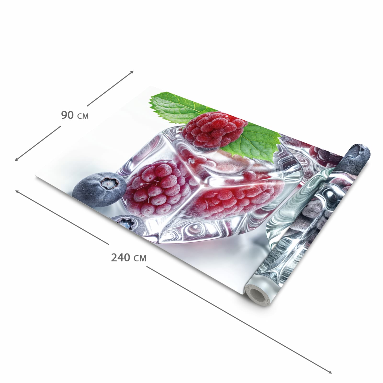 Fleckenresistenter langer Teppich mit Motiv Eiswürfel Beerenmix in der Grösse 90x240 cm