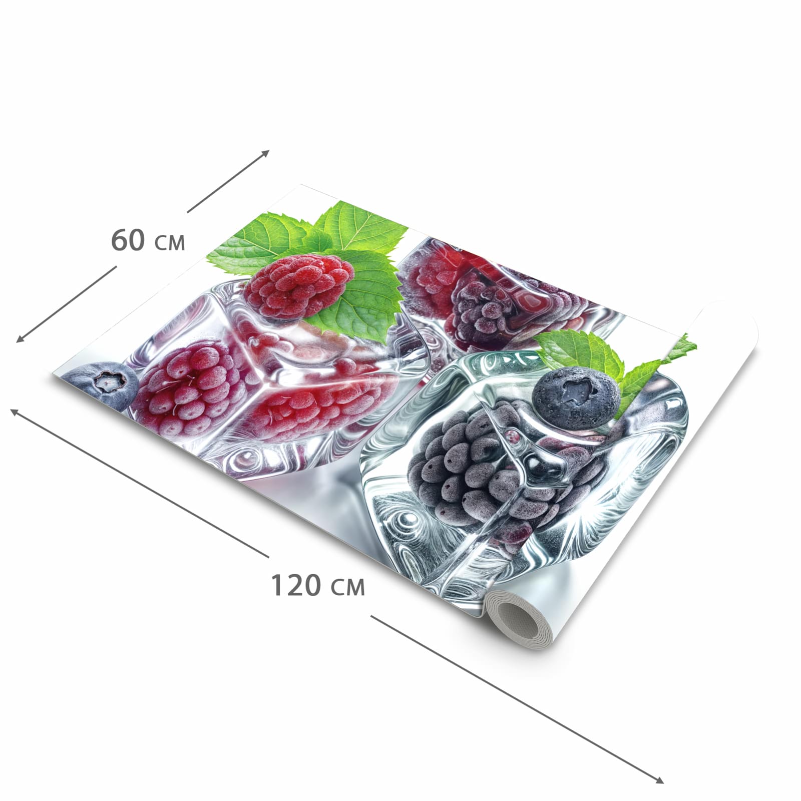 Bodenschonender Küchenteppich mit Motiv Eiswürfel Beerenmix in der Grösse 90x180 cm