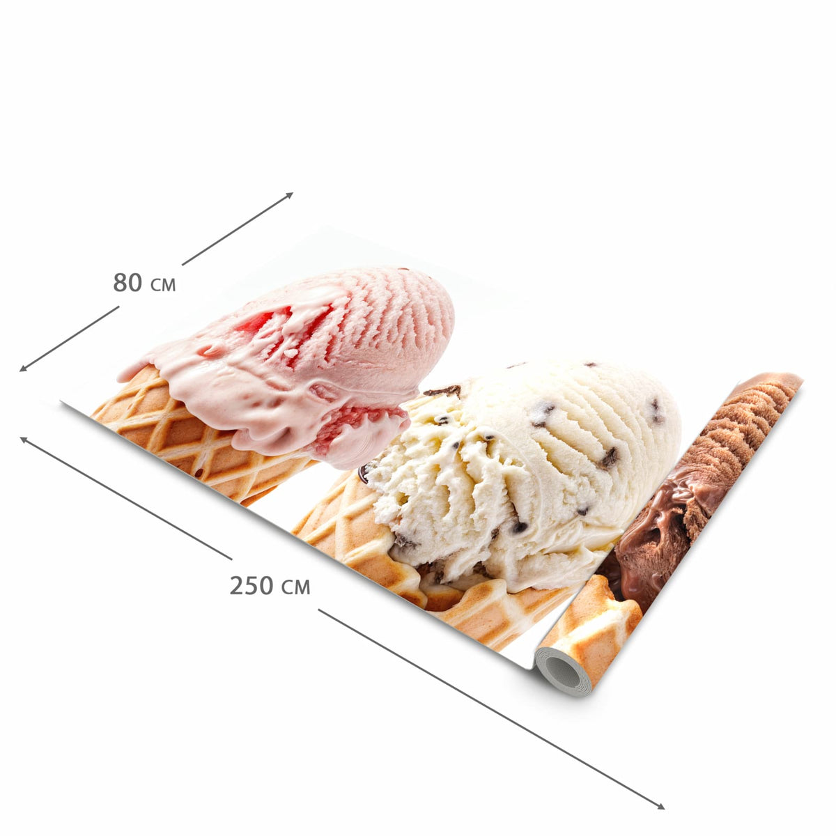 Strapazierfähiger Küchenteppich mit Motiv Leckeres Eiscreme Trio in der Grösse 90x180 cm