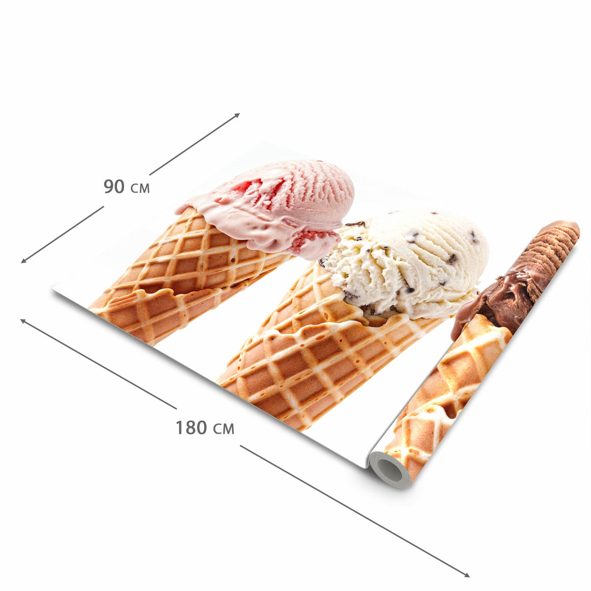 Rutschfester Küchenteppich mit Motiv Leckeres Eiscreme Trio in der Grösse 90x180 cm