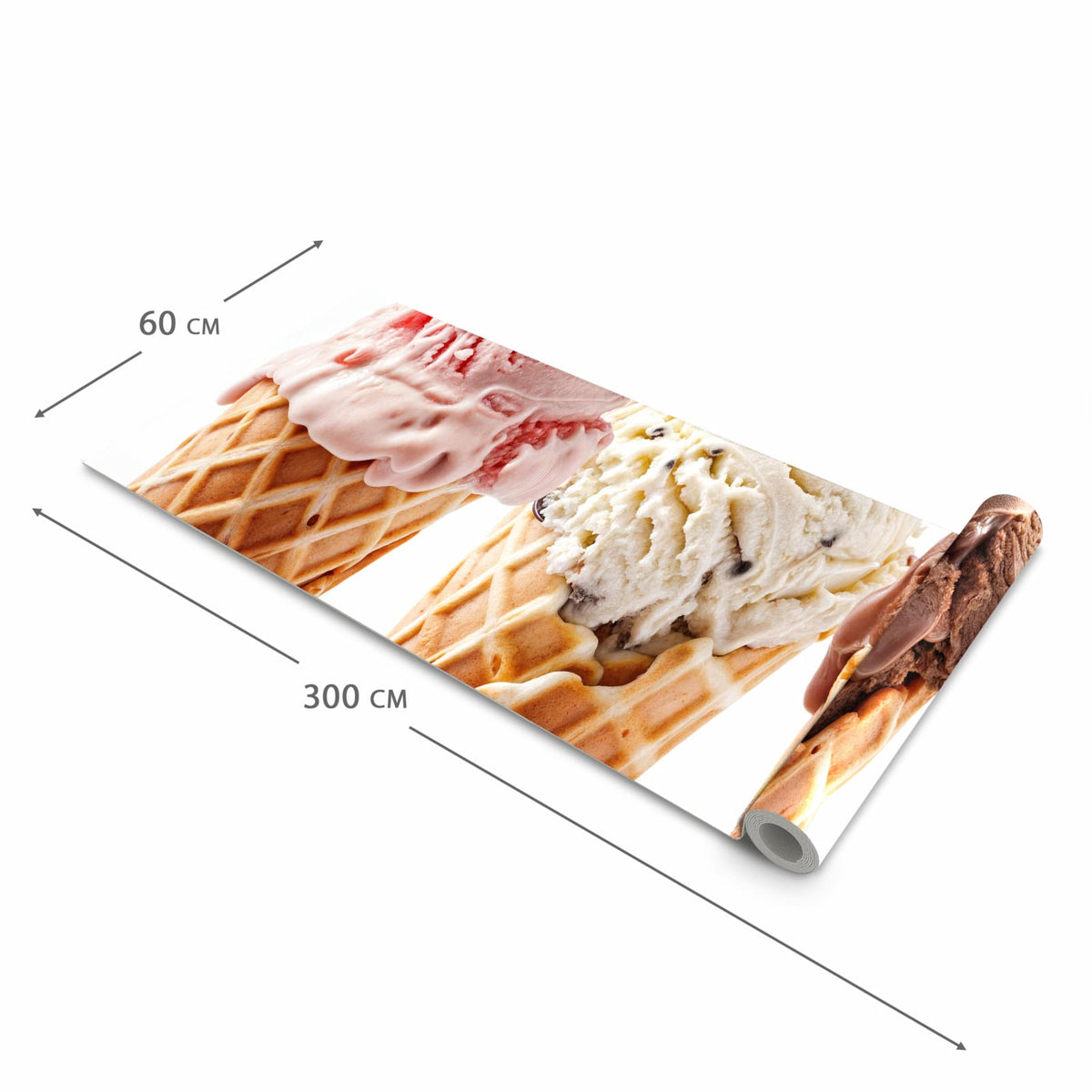Abwaschbarer Küchenteppich mit Motiv Leckeres Eiscreme Trio in der Grösse 90x180 cm