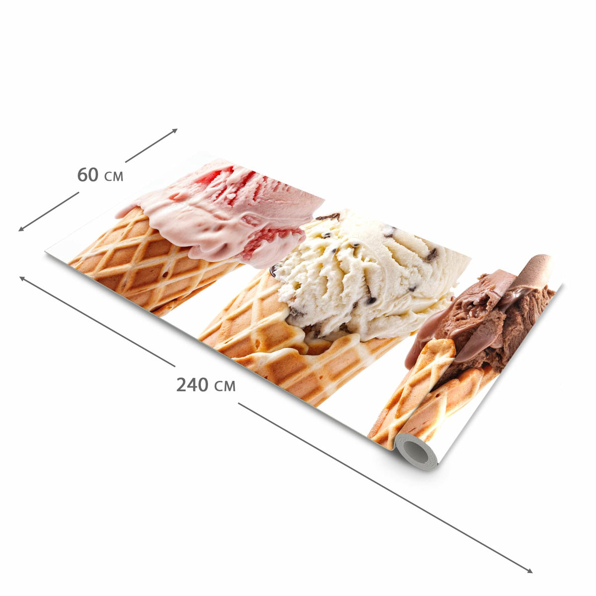 Komfortabler moderner Küchenläufer mit Motiv Leckeres Eiscreme Trio in der Grösse 90x180 cm
