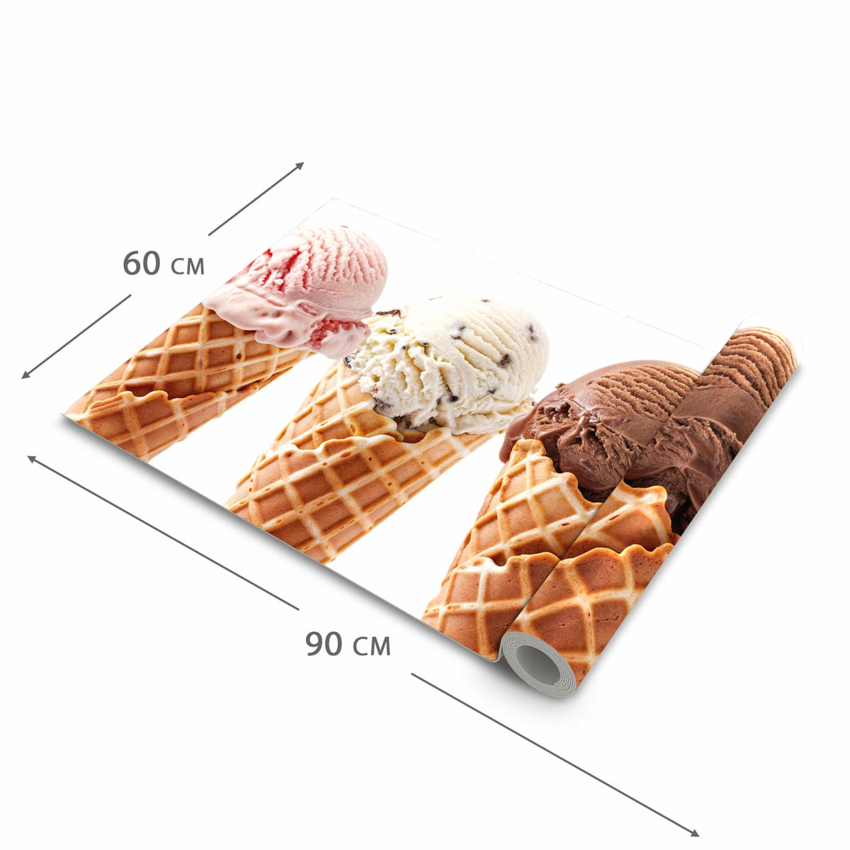 Küchenteppich mit Motiv Leckeres Eiscreme Trio in der Grösse 90x180 cm für angenehme Haptik