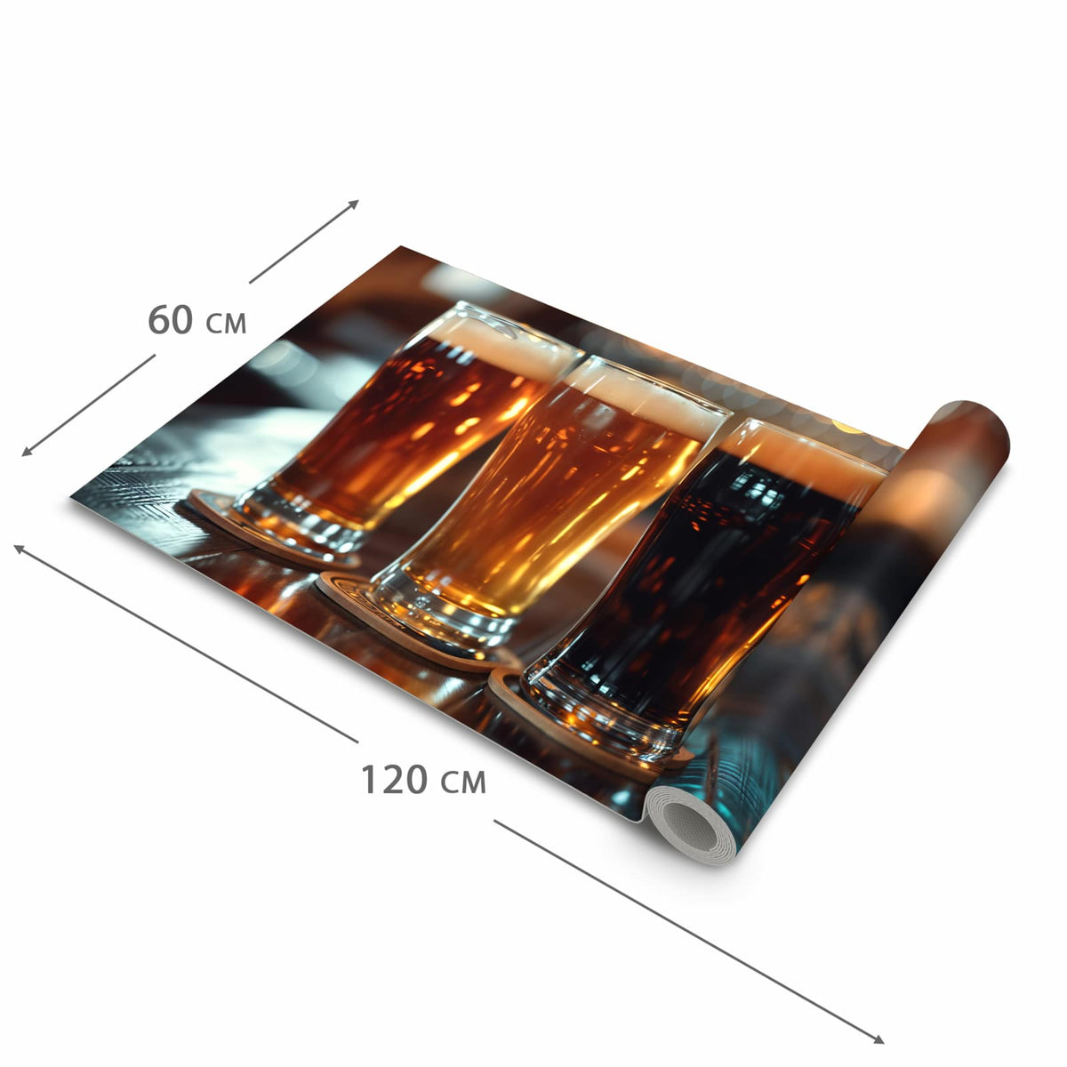 Bodenschonender waschbarer Küchenteppich mit Motiv Drei Biergläser Bar in der Grösse 80x300 cm
