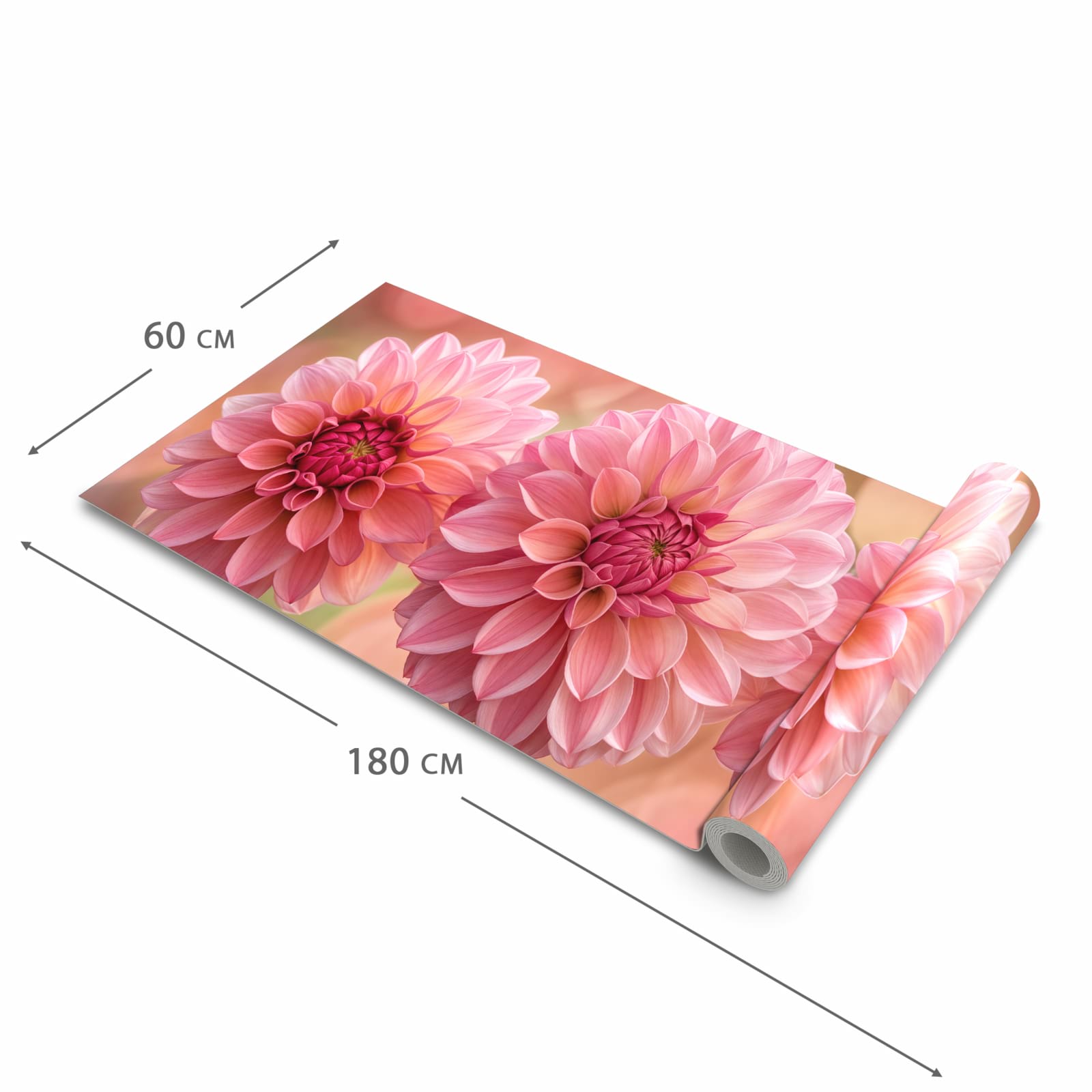 Rutschfester dünner Küchenteppich mit Motiv Drei Blumenblüten in der Größe 80x300 cm