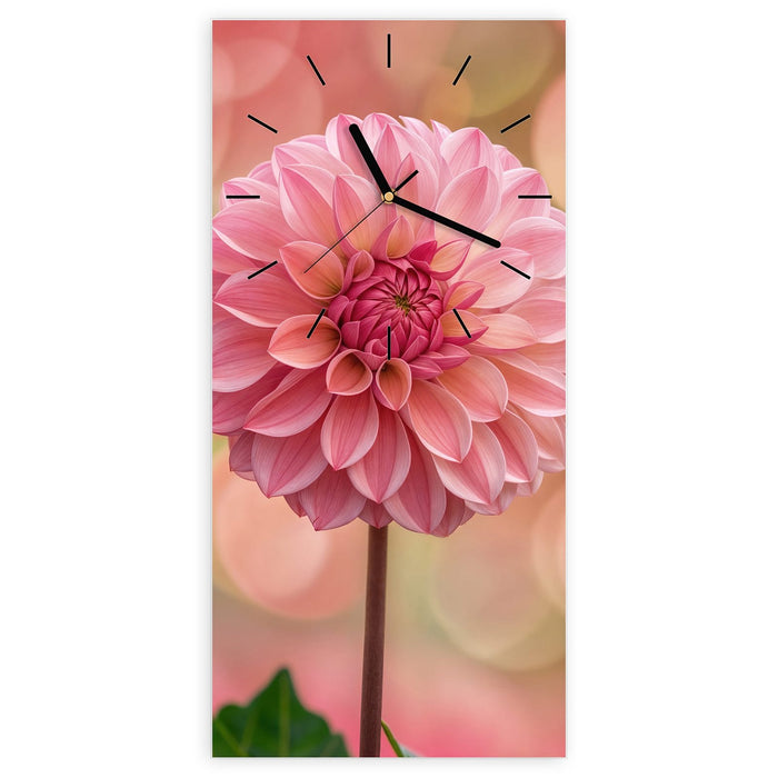 Wanduhr Drei Blumenblüten aus Glas – Hochformat 30 × 60 cm mit Ziffernblatt Linie