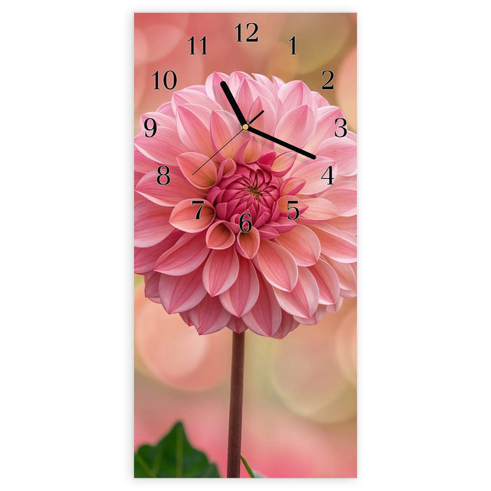 Wanduhr Drei Blumenblüten aus Glas – Hochformat 30 × 60 cm mit Ziffernblatt Klassisch