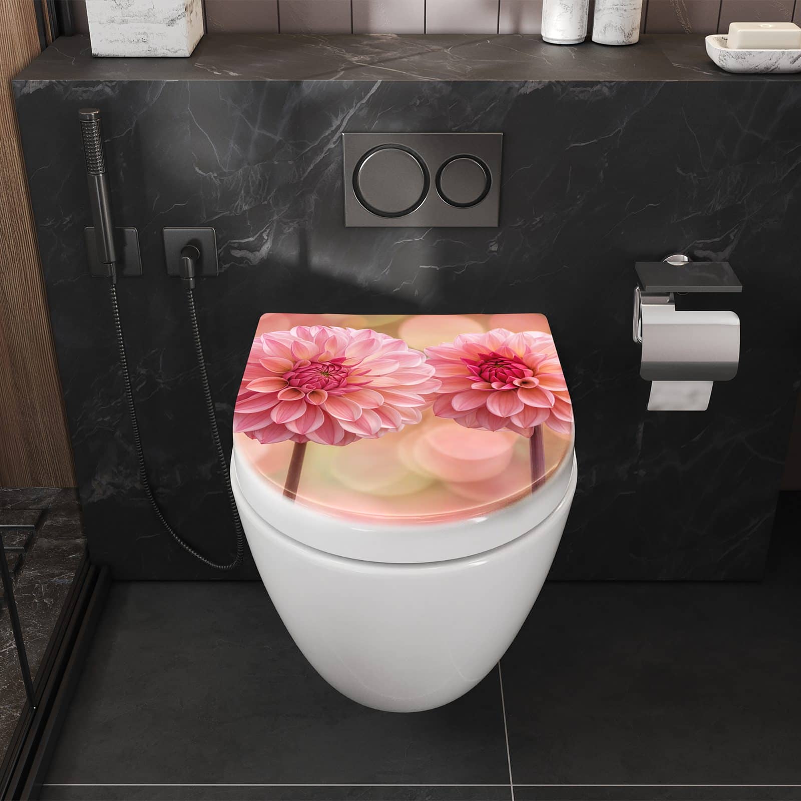 WC-Sitz mit Absenkautomatik Drei Blumenblüten