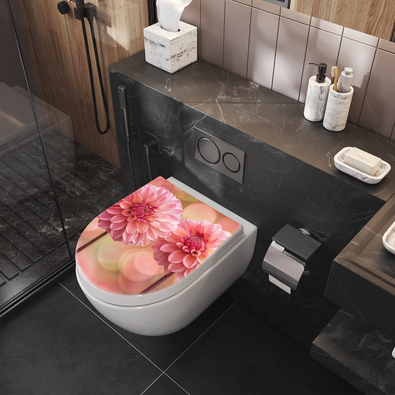 WC-Sitz mit Absenkautomatik Drei Blumenblüten