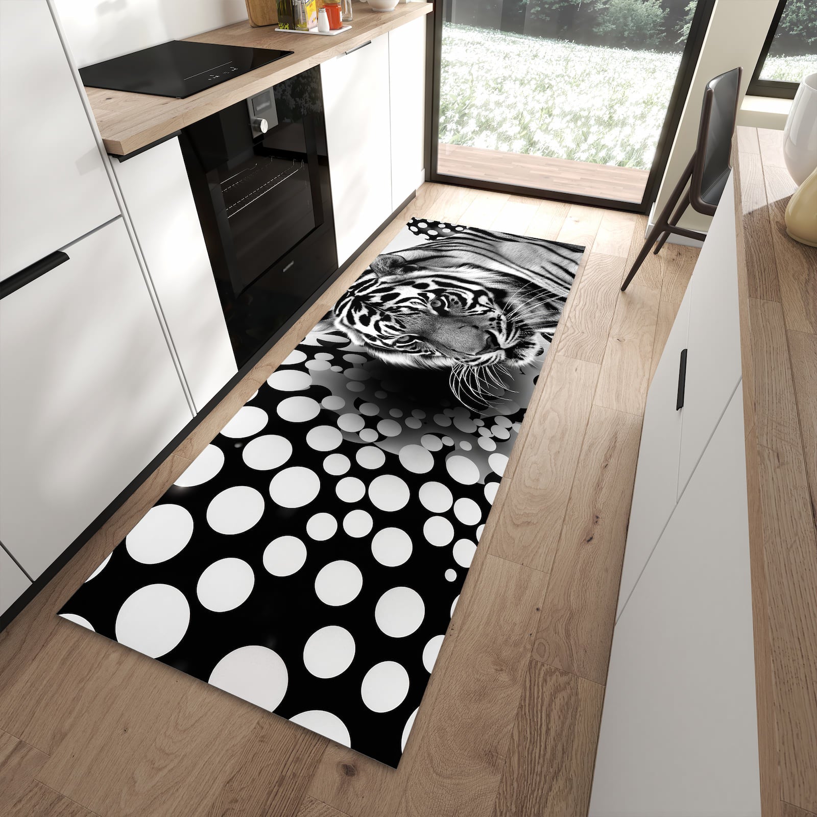 Küchenläufer mit Motiv Tigerpunkte für sicheren Stand im Eingangsbereich