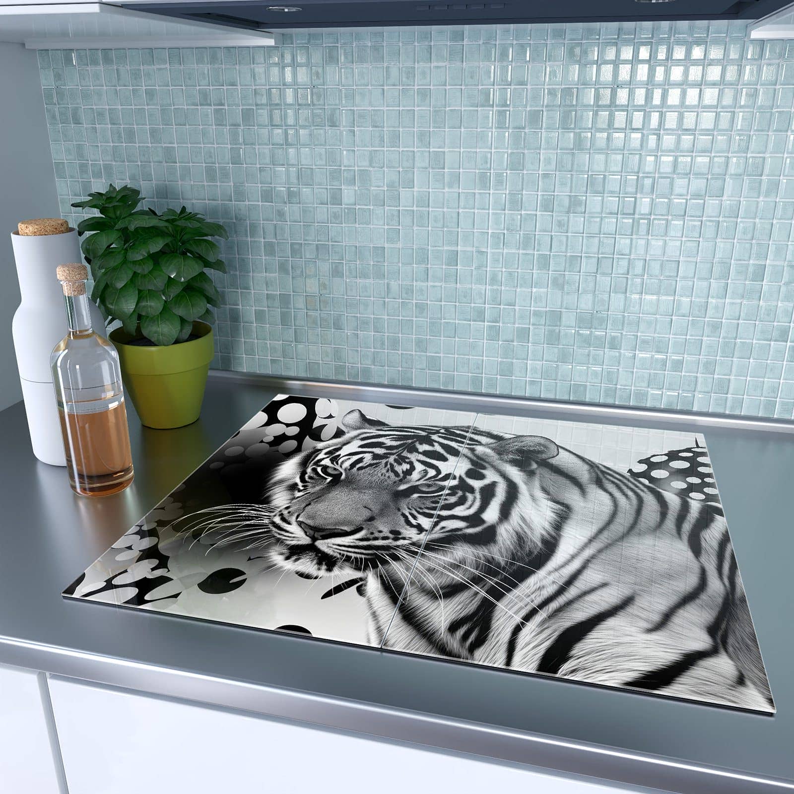 2-teilige Herdabdeckplatten mit Tigerpunkte-Motiv auf dem Ceranfeld